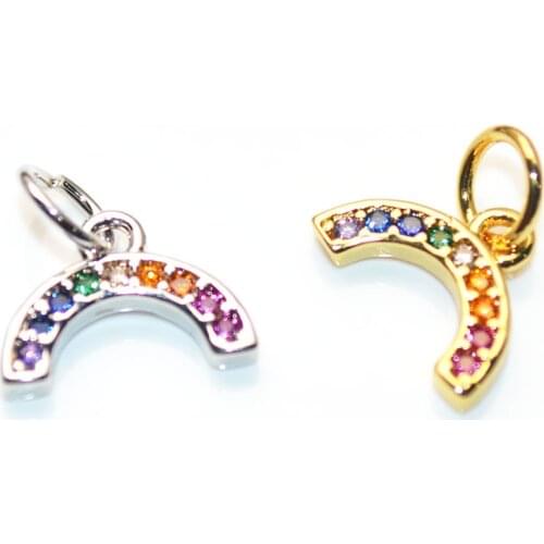 5x7mm Mini Size Rainbow Shape Gold Silver Plating Colorful Zircon Cubic Setting Charms Fashion Bracelet Making Findings