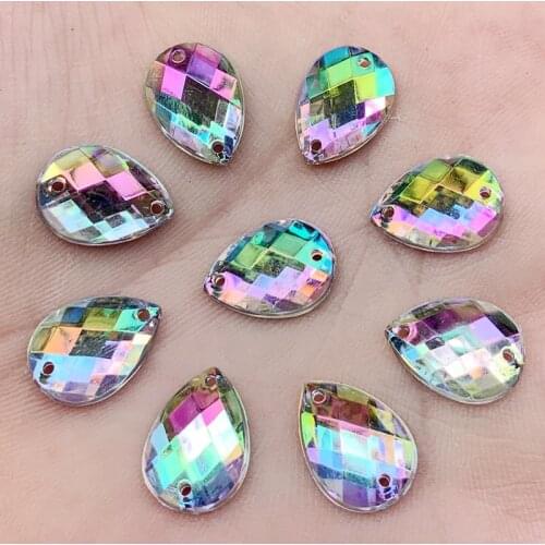 10*14mm Sewing Colorful Drops White AB Rhinestone Applique Sew On Crystal Stone Flat Back Acrylic Strass for Clothes Crafts
