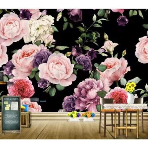 Bacaz Black Bottom Roses Flower Wallpaper 3d Murals for Living Room TV Background Papel 3D Photo Mural 3d Wall Mural Wall paper