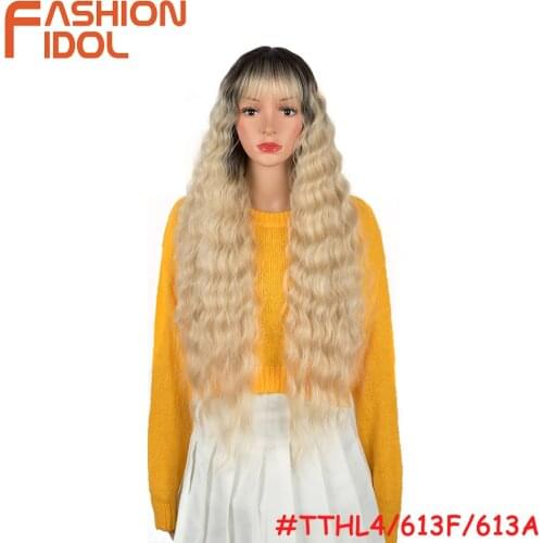 Blonde Lolita Style Cosplay Wigs with Bangs Long Water Wave Hair 30 Inches Anime Synthetic 613 Wig For White Women FASHION IDOL