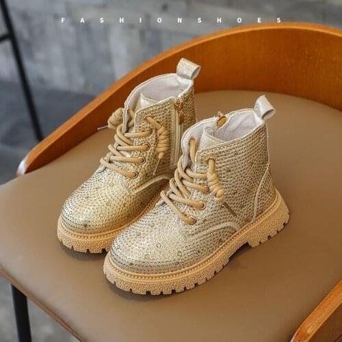 Shiny Rhinestone Girls Boots Autumn Kids Martin Boots Fashion Girls Princess Ankle Boots Casual Walking Outdoor Children Shoes