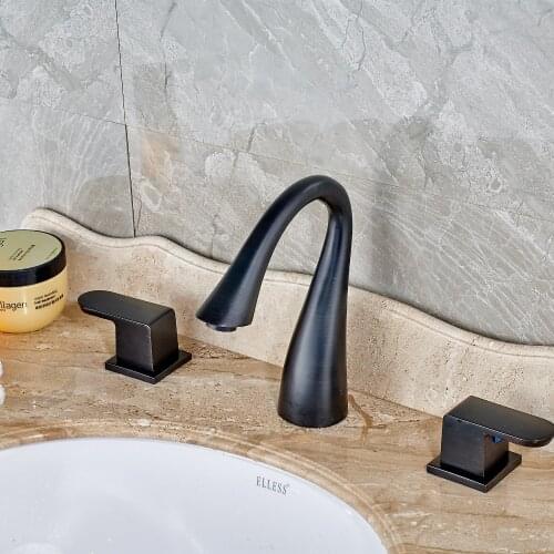 Uythner Newly Deck Mounted Oil Rubbed Bronze Waterfall Bathroom Basin Faucet Mixer Tap Dual Handles Three Holes