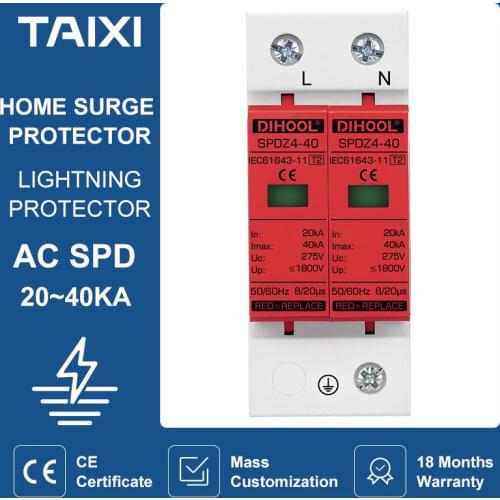 Household Surge Protective Device Surge Protector MCB AC 275V SPD 2P 20KA~40KA Lightning Protection Ground Protection