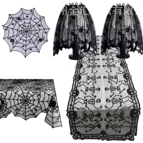 Halloween Decoration Props Black Lace Spider web Bats Tablecloth Curtain Mantle For Halloween Theme Home Party Decoration ASD147