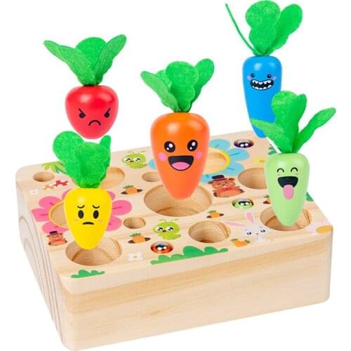 Wooden Creative Pull Radish Bug Catching Game Early Childhood Education Puzzle Insert Magnetic Trap Bee Early Education Toy
