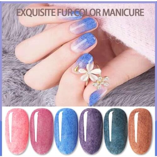 SKVP 8ML Faux Fur Effect Gel Nail Polish Top Base Coat Needed Matte Effect UV Gel Soak Off Nail Polish Nail Art Manicure Gel