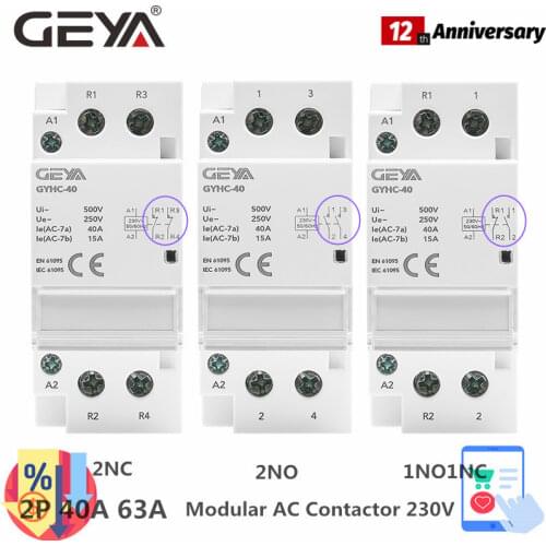 GEYA Din Rail AC Contactor 2P 40A 63A 2NO 2NC 1NO1NC House Use or For Charging Pile Contactor Good Quality