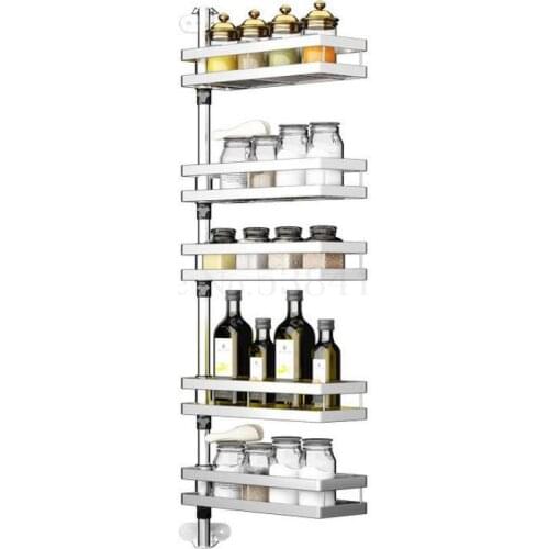 Punch-free kitchen racks wall-mounted storage rack stainless steel rotatable corner spice rack