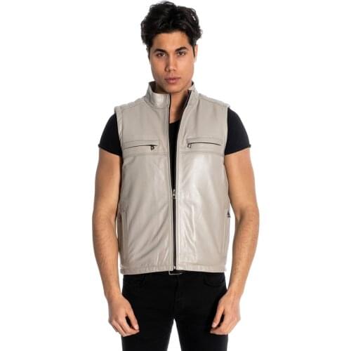 Genuine Soft Leather Handmade Beige Man Jacket Biker Style High Quality Lambskin Metal Zipper Autumn Gift For Valentines Day