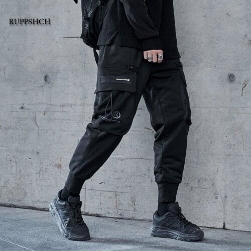 2021 Ribbon Function Men Cargo Pants Streetwear Hip-Hop Casual Outdoor Military Uniform Pocket Cotton Sweatpants Mens Harajuku