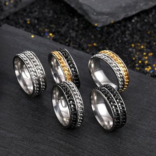 Mens Titanium Steel Double Chain Rotating Ring