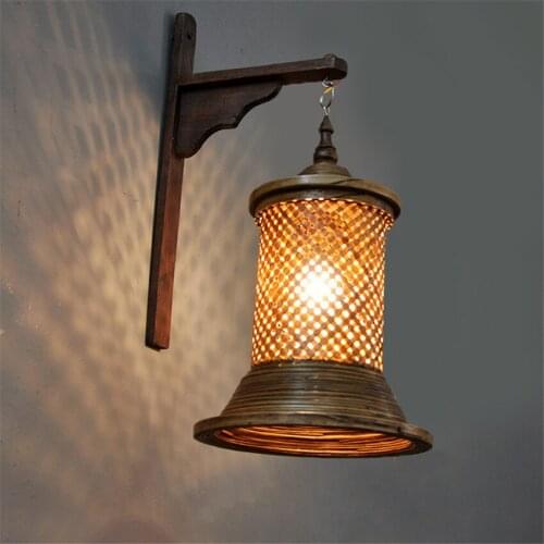 Thai Southeast Asia Bamboo Wall Lamps Hand-style Lighting Restaurant Kitchen Aisle Corridor Retro Rattan Lantern Wall Lights