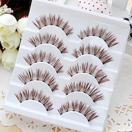 Natural Soft Long Brown Fake Eyelashes 5 Pairs Makeup Beauty Transparent False Eyelashes Womens Makeup Eye Lashes Extension Set