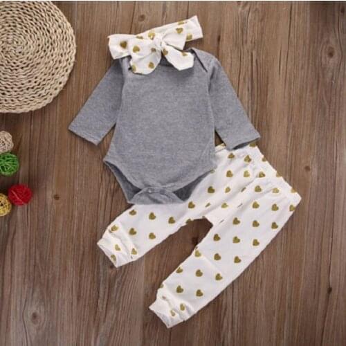 2017 New baby girl clothes baby clothing set s newborn clothes Long sleeve Fashion T shirt+pants+Headband 3pcs infant clothing