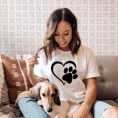 2021 New Harajuku Love Heart Tshirt Women Casual T-shirt Fashion Dog Paw Tee Woman O-neck Tops Lady Summer Short Sleeve Clothes