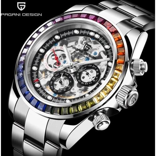PAGANI DESIGN brand luxury Rainbow circle Automatic Watch men skeleton Mechanical Wristwatch men Stainless Steel diver clock