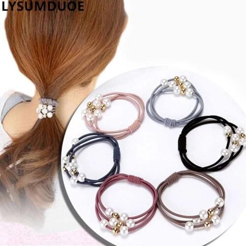 Pearl Headband Elastic Hair Bands Korean Style Women Accessories Headdress Bead Scrunchie Solid Cute Hair Bands for Girls 6Pcs