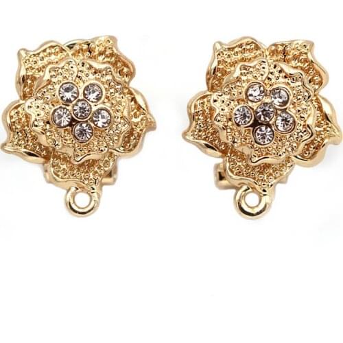 Earrings Post with Loop Hanger Paved Rhinestone CZ Filigree Flower Base DIY African Indian Clip Stud Earrings Jewelry Findings