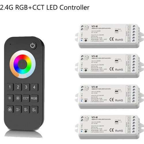 2.4G Wireless Led Controller DC12V 24V 5CH RGBWW RGBCW RGBCCT Strip Light Control Wireless Dimmable RF Touch Remote Control