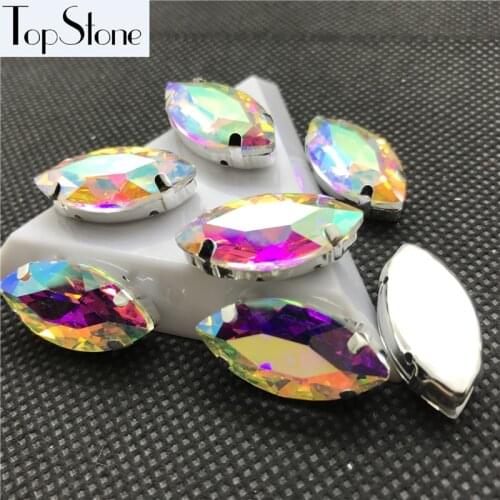 Topstone Crystal AB Navette Fancy Stone With Claw setting 5x10,6x12,7x15,9x18,13x27,17x32mm Marquise Sewing Glass Crystals