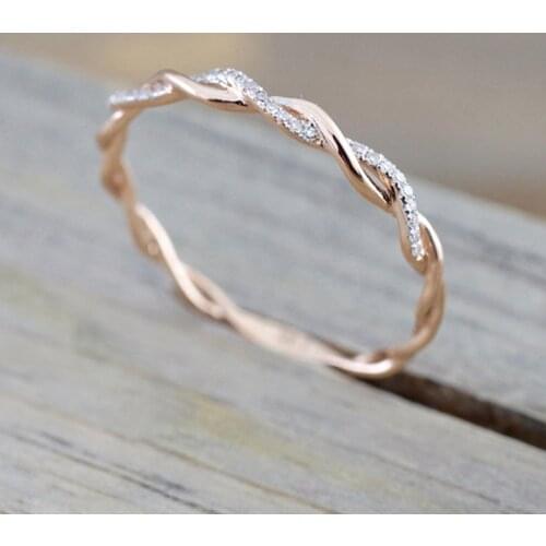 Woozu New Gold Rose Gold Silver Color Zircon Twist Geometric Ring Fashion Lady Luxury Cutout Design Wedding Party Ring Gift