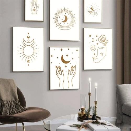Modern Art Picture Home Decor Wall Art Canvas Painting Cartoon Moon Sun Posters and Prints Minimalist Art for Living Room Design