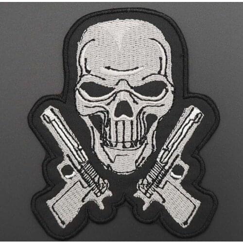 SKULL pistol ARMY TACTICAL SAMURAI EMBROIDERED HOOK backing patch badge IN BAG Jacket Hat