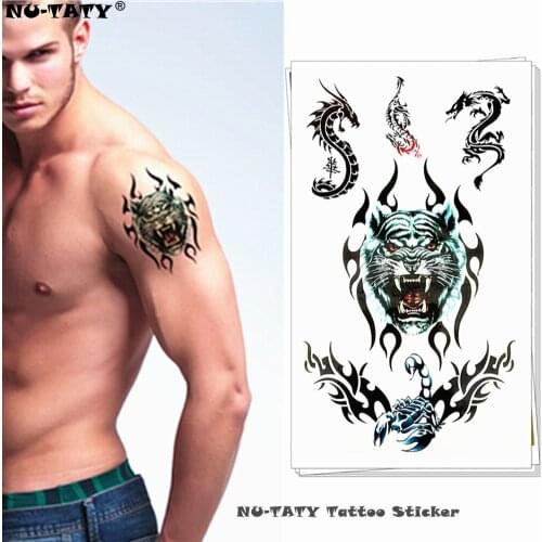 Nu-TATY Tiger snake scorpion Temporary Tattoo Body Art Arm Flash Tattoo Stickers 17*10cm Waterproof Fake Henna Painless Tattoo