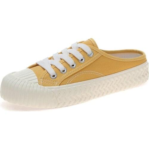 Yellow biscuit shoes half drag canvas shoes womens casual new retro trend Yamamoto style cloth shoes net red one pedal