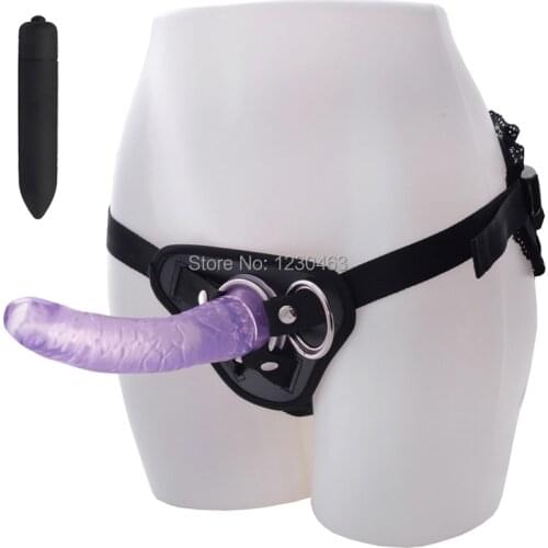 10 Speed Vibration Bullet Vibrator Magic Massager with NEW HARNESS Strap On Jelly Realistic Dildo Fake Penis Sex Toy for Lesbian