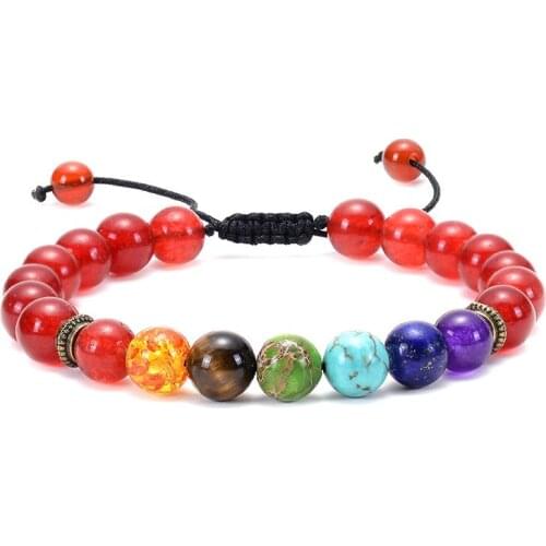Lava volcanic stone tiger eye onxy charms bracelet colorful seven chakra yoga energy bead adjustable bracelet for girls gift