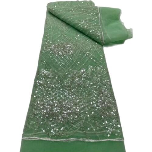 Top Quality Fashionable Tulle Embroidery French Lace Fabric 5BZL-81201 with Small Beads and Sequins Flowers for Party Dress