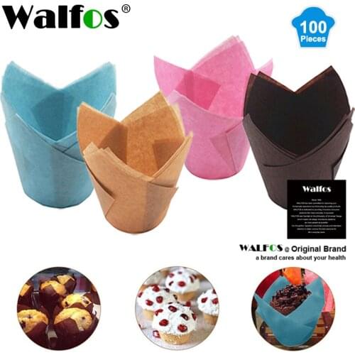 Walfos 100 Pcs Tulip Flower Chocolate Cupcake Wrapper Baking Muffin Paper Liner Mold Disposable Paper Cake Decoration Supplies
