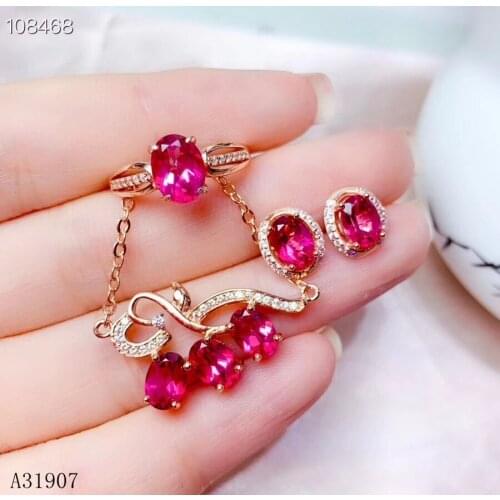 KJJEAXCMY Fine Jewelry 925 sterling silver inlaid natural blue topaz gemstone female pendant necklace ring earrings set support