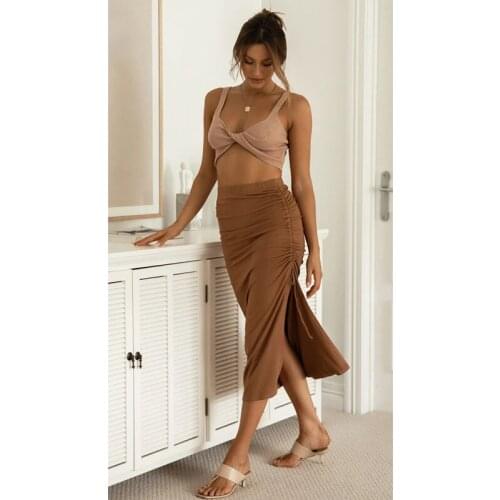 Pencil Long Skirt Women Sexy Bag Hip Solid Color High Waist Elastic Skinny Sexy Bag Hip Drawstring Stretch Split Skirt 2021 New