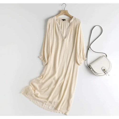 Dave&Di England Style Fashion Solid Elegant V-neck Autumn Indie Folk Pleating Loose Party Long Dress Women Vestidos