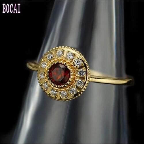 2019 new 925 silver jewelry vintage classic natural red garnet ring womens fashion silver rings ladies ring