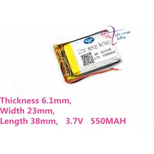 1pieces/lot) lithium polymer battery 612338 062238 3.7V MP3 MP4 MP5 GPS DVD DIY Speaker millet Bluetooth 550MAH