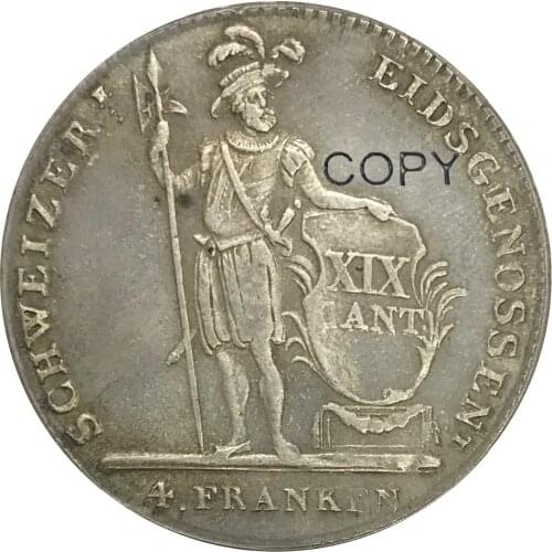 1814 Switzerland 4 Franken Brass Plated Silver Copy Coins