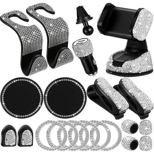 20 Pcs Car Interior Supplies Car Phone Holder Car Coaster Dual-port USB Car Charger Adapter Car Hook Tire Shiny Valve Stem Cover