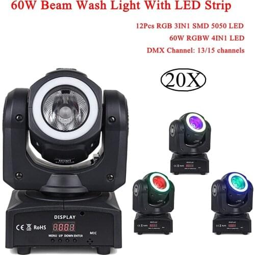 20 pieces/lot) RGBW 60w LED Moving Head Light Beam Wash Lighting With RGB LED DMX512 Control Mini DJ Disco Moving Head Lights