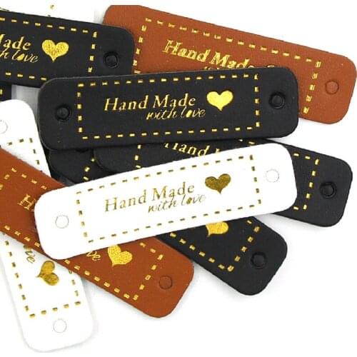 50Pcs/Bag Handmade Tags Handmade Leather Knitting Label For Clothes Handmade With PU Label For Bag Sew Accessories