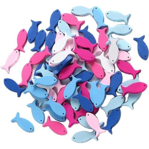 50x Colorful Wood Fish Shape Plaque Cutout Slices for Kids DIY Hanging Craft