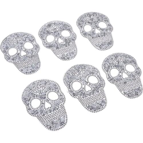 6 Pieces DIY Skull Rhinestone Patch Appliques Iron On Bags Clothes Sewing