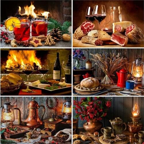 KAMY YI Fireplace Food Landscape Diamond Painting Cross Stitch 5D Diy Full Diamond Embroidery Mosaic Art Home Decoration