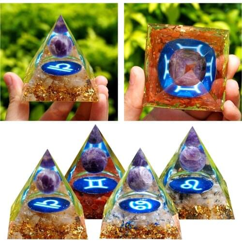 Amethyst Crystal Sphere Orgone Pyramid Quartz EMF Protection Energy Home Office Desktop Decor