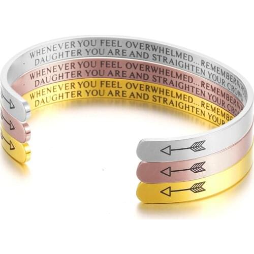 Inspirational Cuff Bracelet Engraved Crown Bangle Stainless Steel Daughter Granddaughter Mother Sister Bracelet Birthday Gift