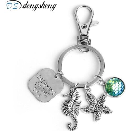Dongsheng Sea Dream Starfish Seahorse Keychain with Starfish Mermaid Scales Sea Horse Fish scales Keyrings for Car Bag Keyrings