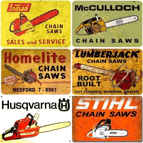 Chain saws tin sign vintage metal plate retro iron painting wall decoration