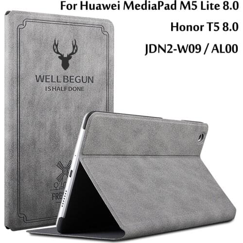 Case for Huawei MediaPad M5 Lite 8 JDN2-W09/AL00 8.0" Slim Flip Stand PU Leather Case Cover for Huawei Honor T5 8.0 Tablet Funda